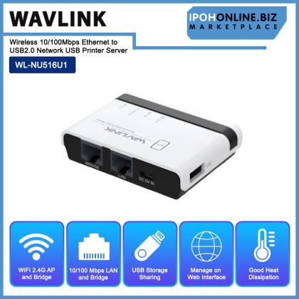 Wavlink Wireless 10/100Mbps Ethernet to USB2.0 Network USB Printer Server